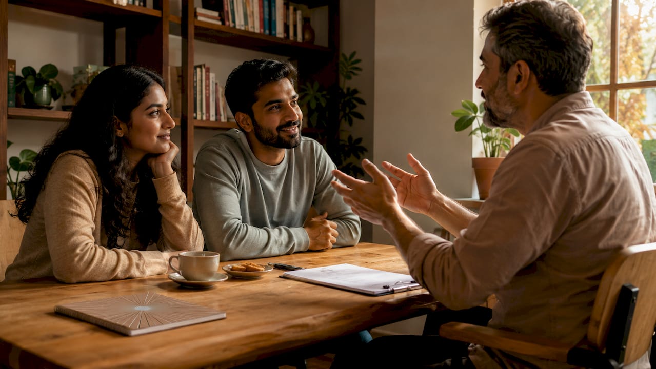 Couple discussing holistic treatment plan with doctor