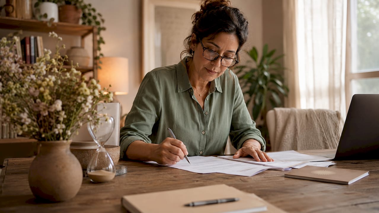 Health practitioner reviewing holistic treatment forms