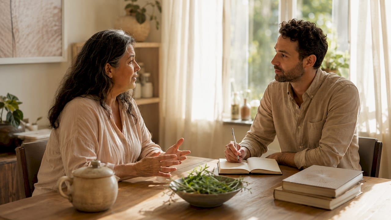 Patient consulting integrative medicine practitioner
