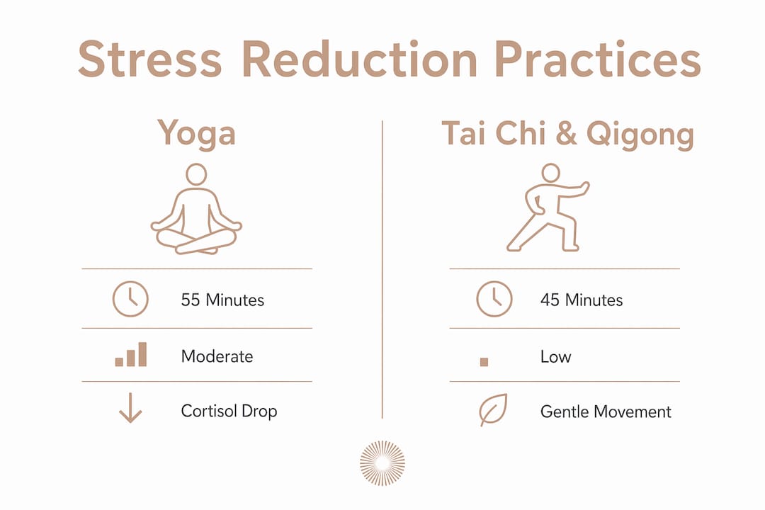 Comparison infographic of yoga versus tai chi and qigong