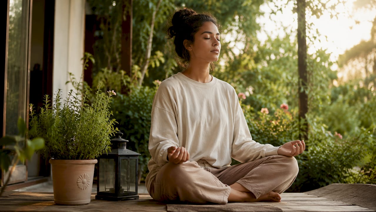 Person practicing mindfulness meditation indoors