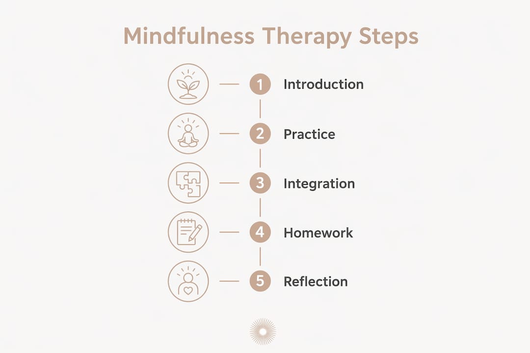 Infographic illustrating mindfulness therapy process steps