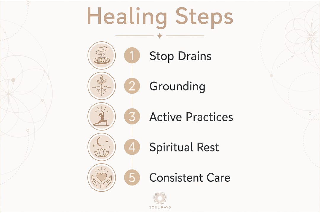 Infographic illustrating healing steps for soul exhaustion