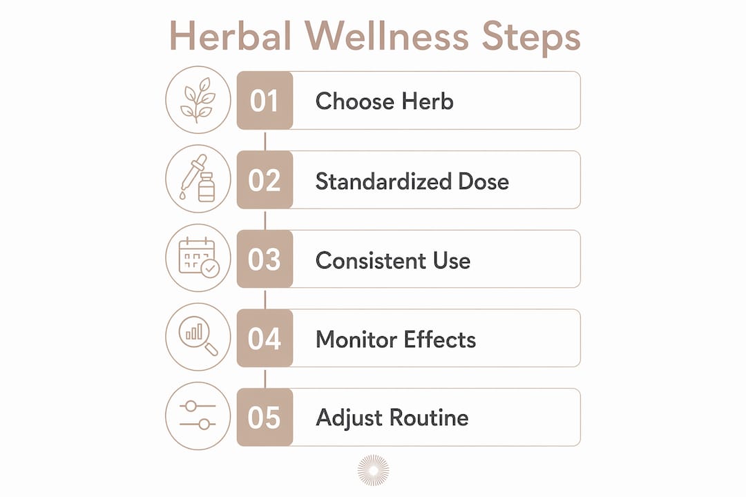 Infographic showing 5 steps of herbal wellness plan