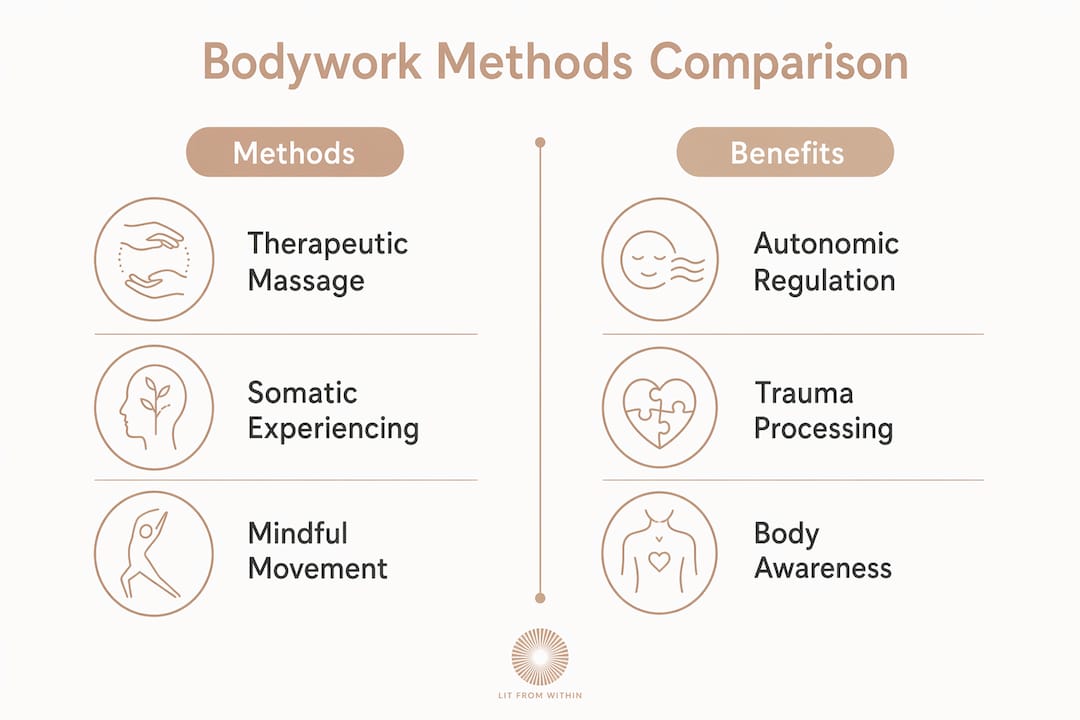 Infographic comparing bodywork methods and benefits