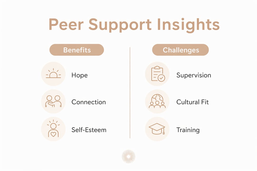 Infographic showing peer support benefits and challenges