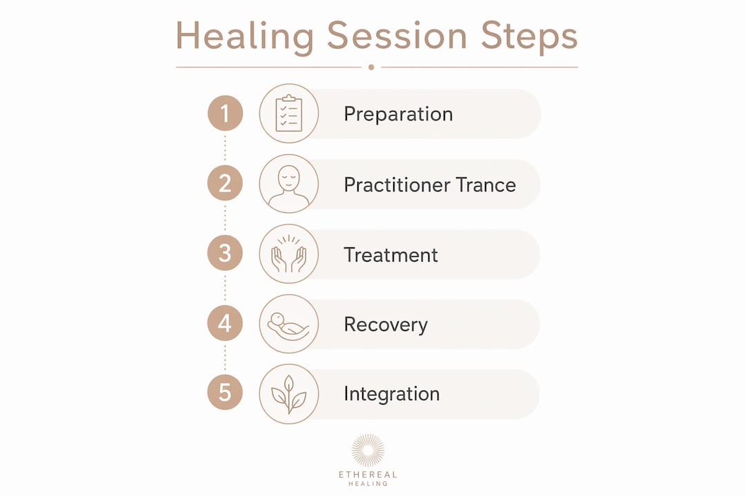 Infographic showing steps of a healing session