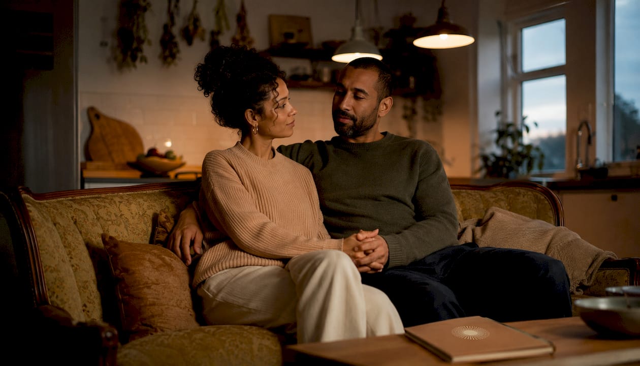 Couple sharing quiet moment in home