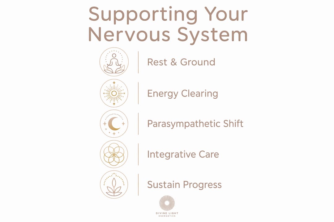 Infographic outlining steps to support nervous system with energy healing