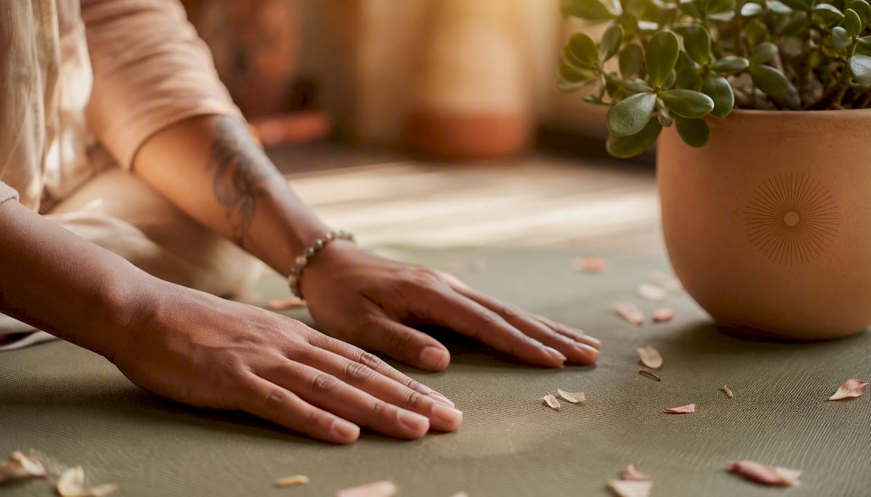 Close-up of hands in meditative gesture