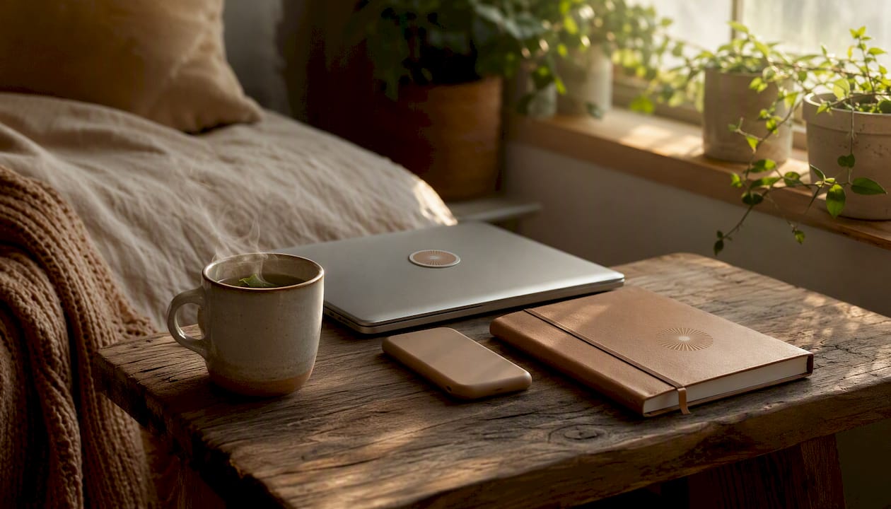 Calm home office desk with digital tools