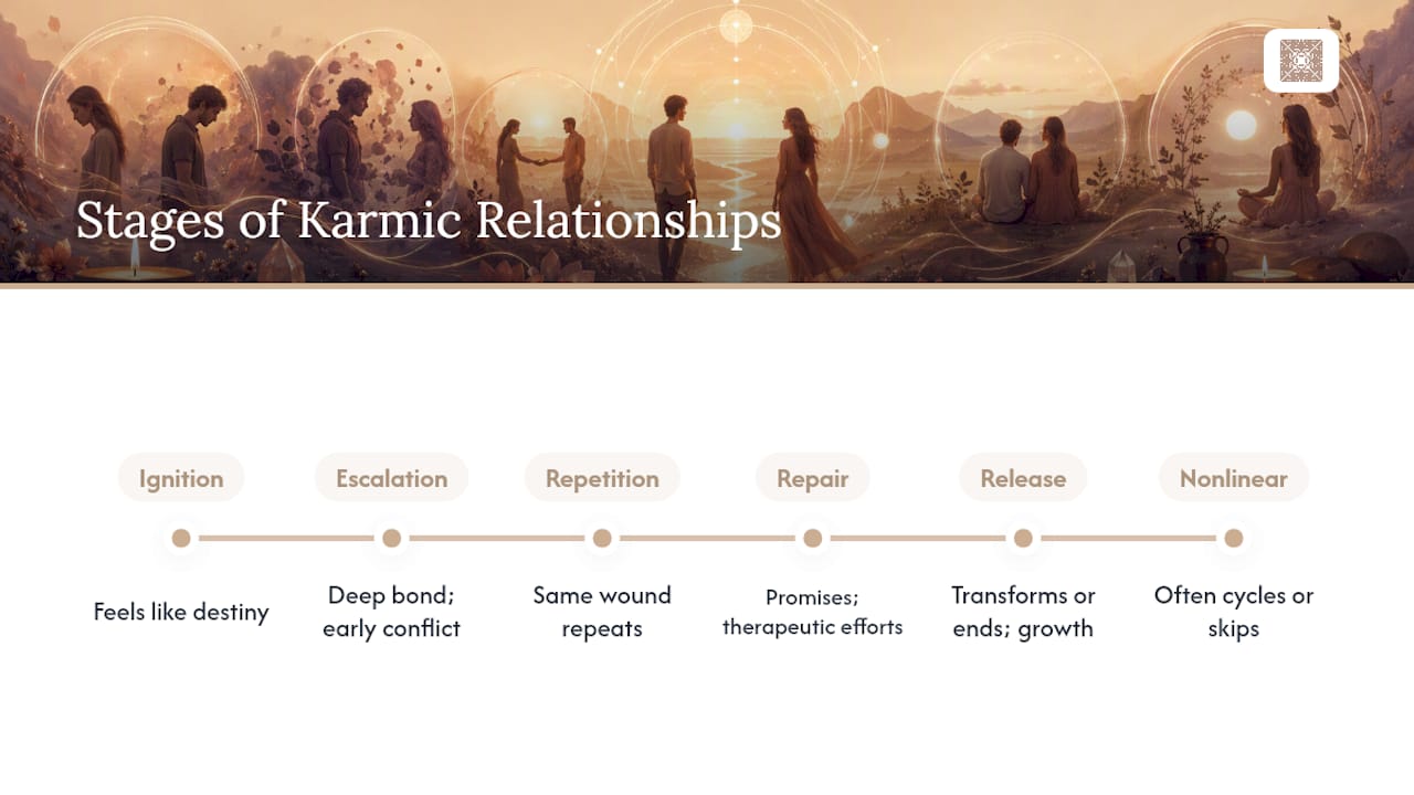 Timeline diagram of karmic relationship stages
