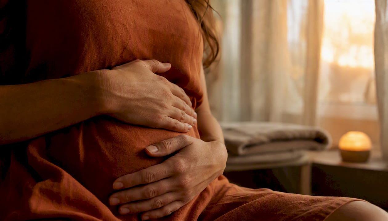 Hands on belly during breathwork