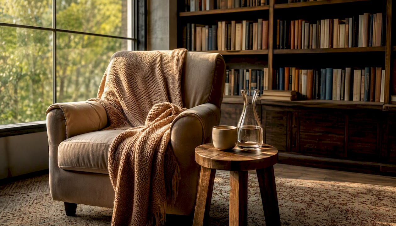 Inviting therapy waiting room with armchair