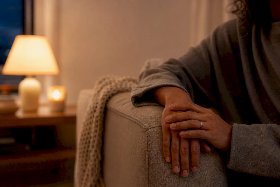 Relaxed hands in calm peaceful room