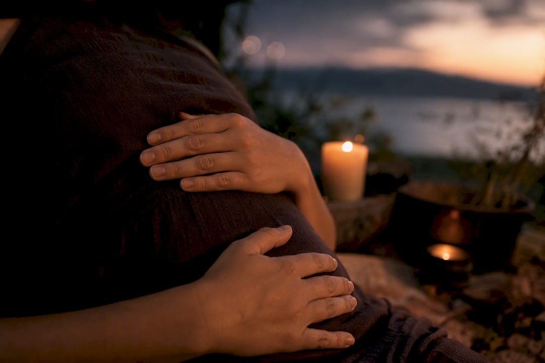 Hands practicing breathing meditation by candlelight