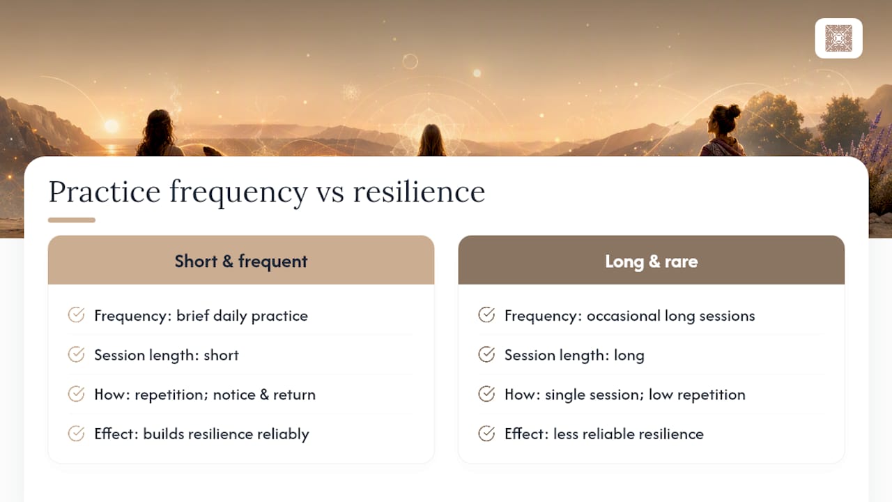 Diagram comparing frequent short meditations to rare long sessions
