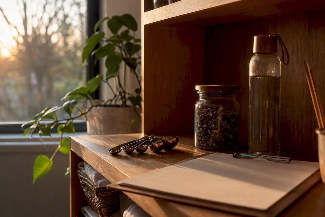 Clinic shelf with nutritionist tools