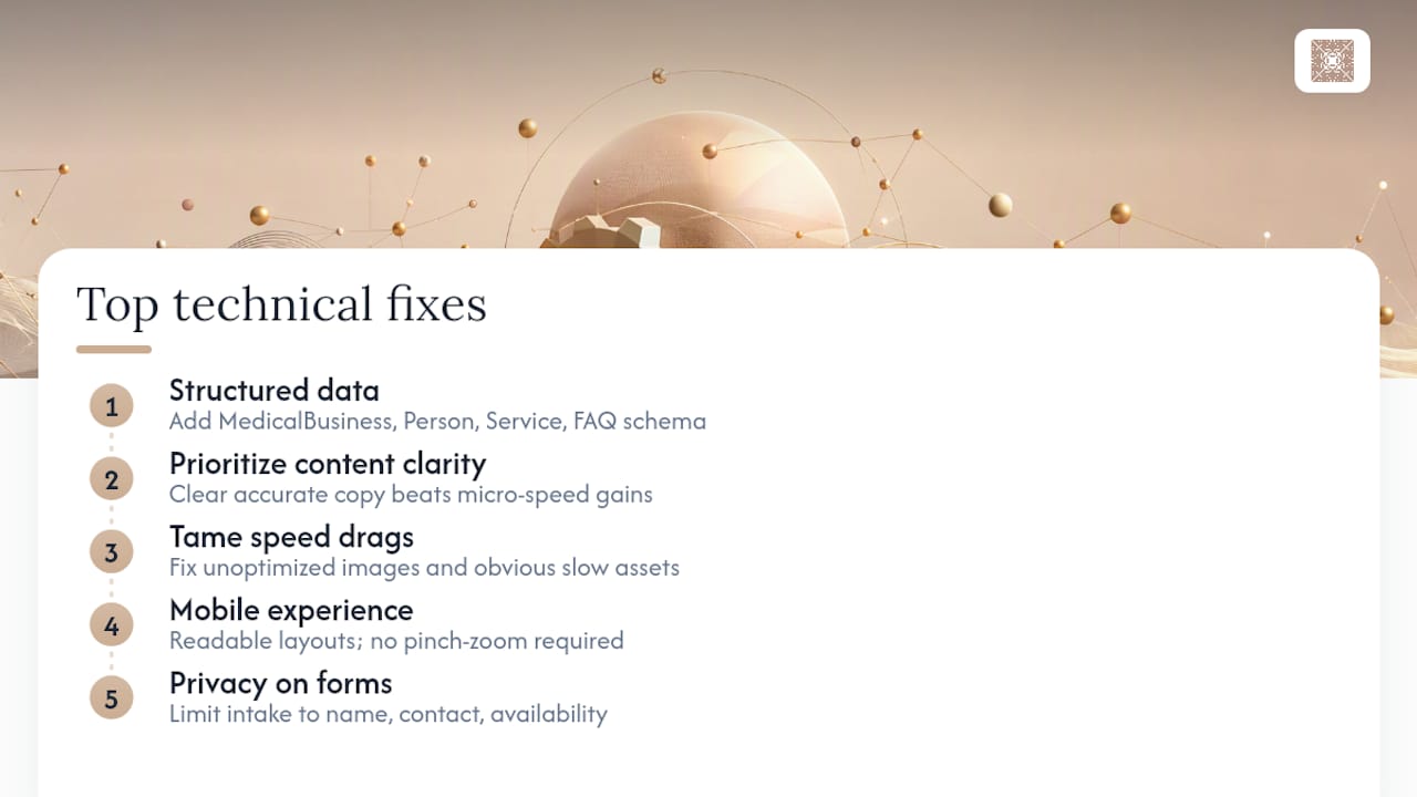 Which Technical Fixes Matter Most for a Small Practice Site? — overview diagram