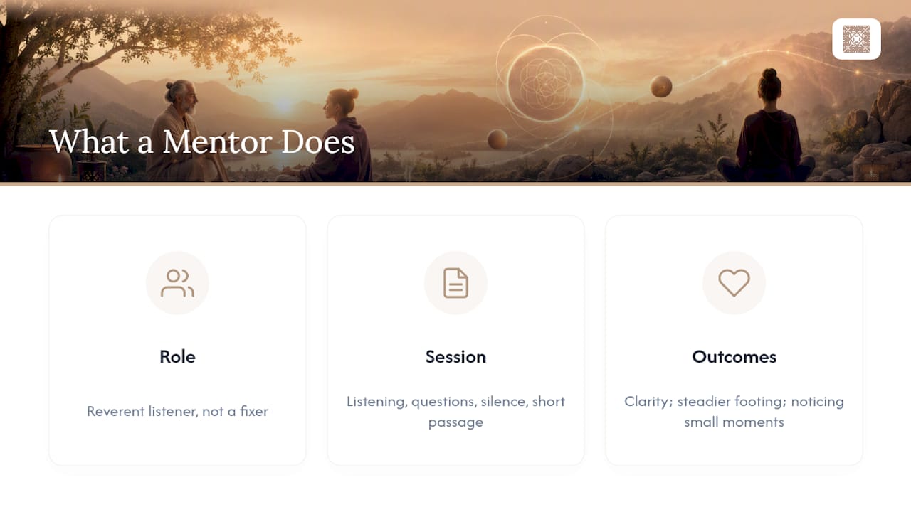 What a Mentor Actually Does, and What You Might Notice — overview diagram