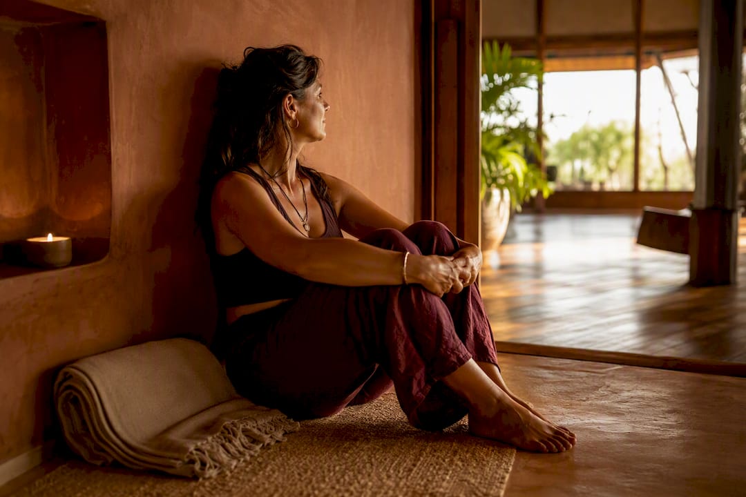 Dancer taking a quiet break beside doorway
