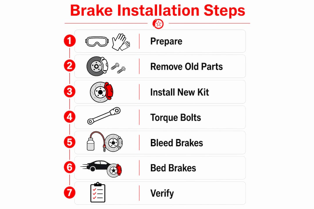 Infographic showing step-by-step brake installation process