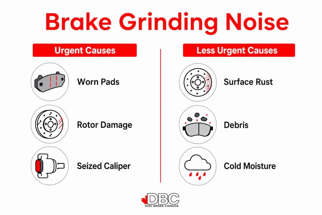 Infographic comparing brake grinding noise causes by urgency