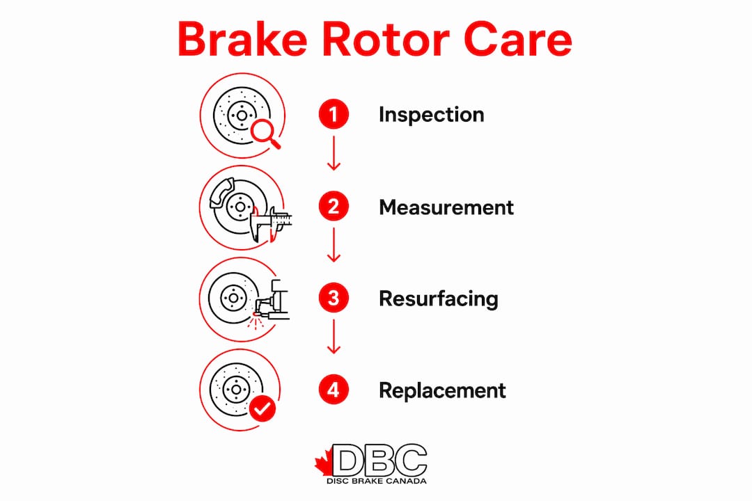 Infographic illustrating brake rotor maintenance stages
