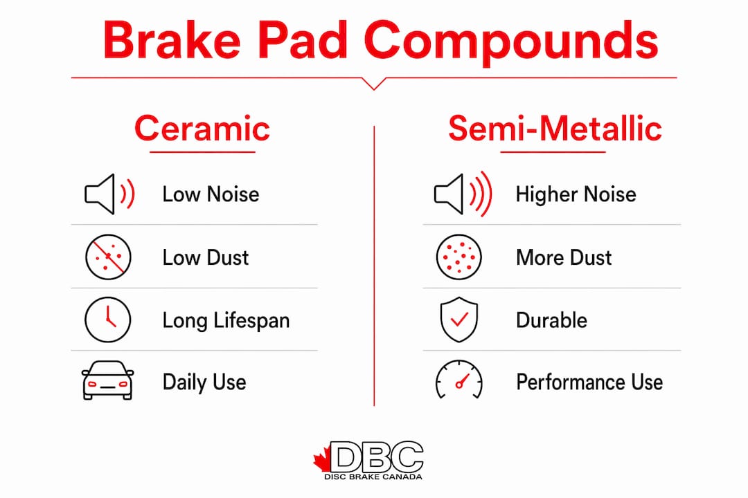 Infographic comparing ceramic and semi-metallic brake pads