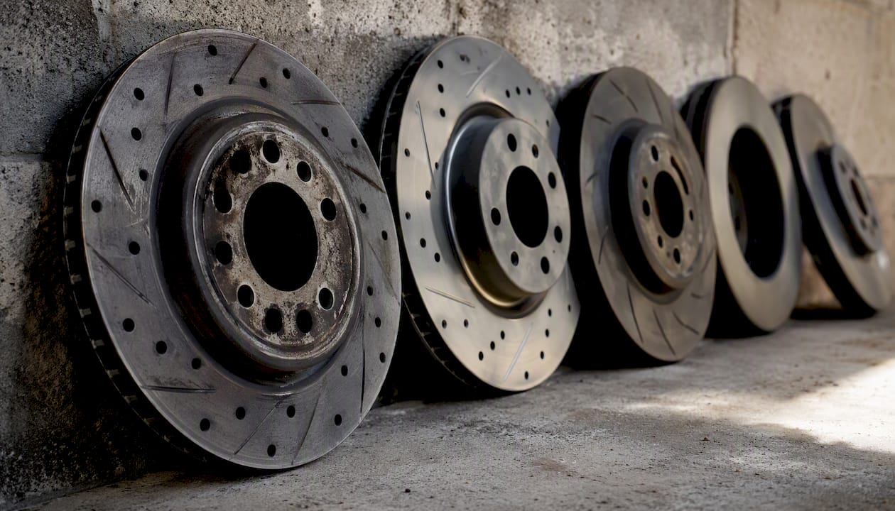 Close-up of different rotor types on workshop bench