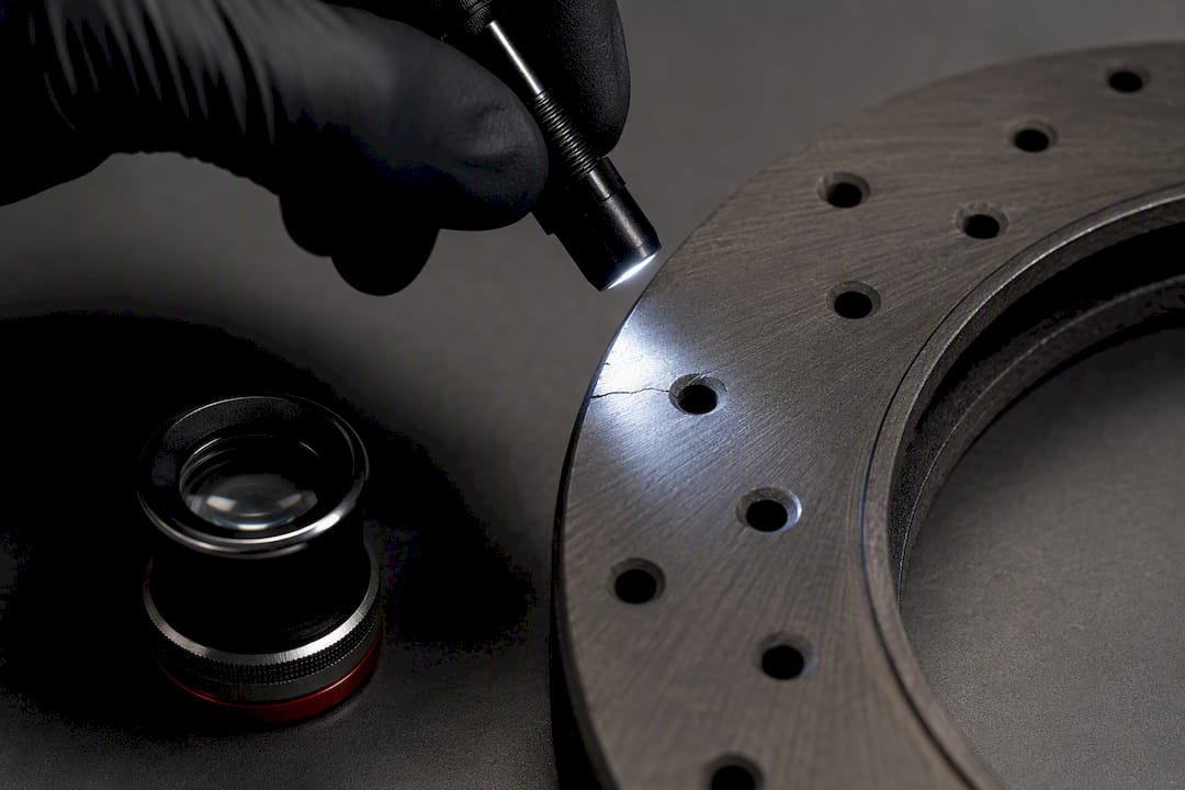 Technician inspecting crack near rotor hole