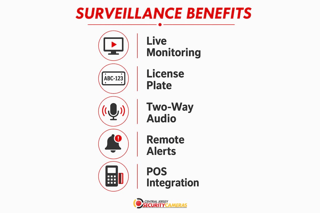 Infographic showing key gas station surveillance features
