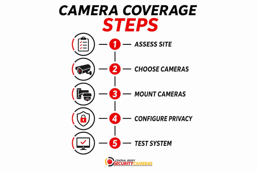 Infographic illustrating townhouse camera coverage steps