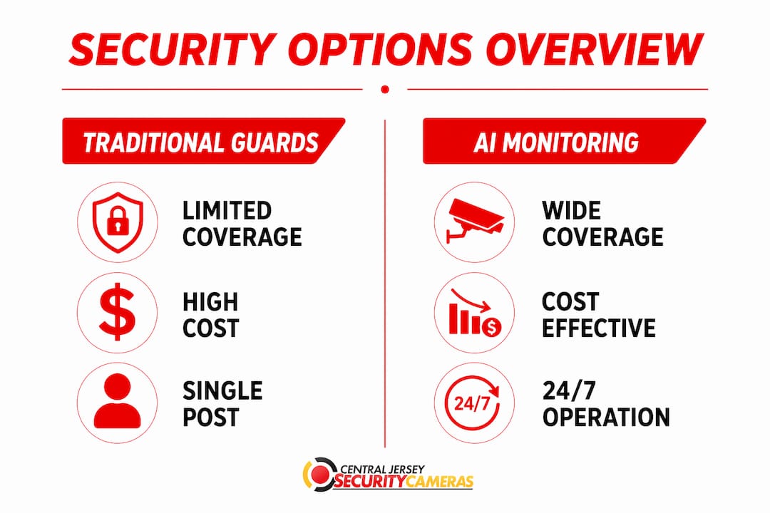 Infographic comparing traditional gate guards and AI remote monitoring