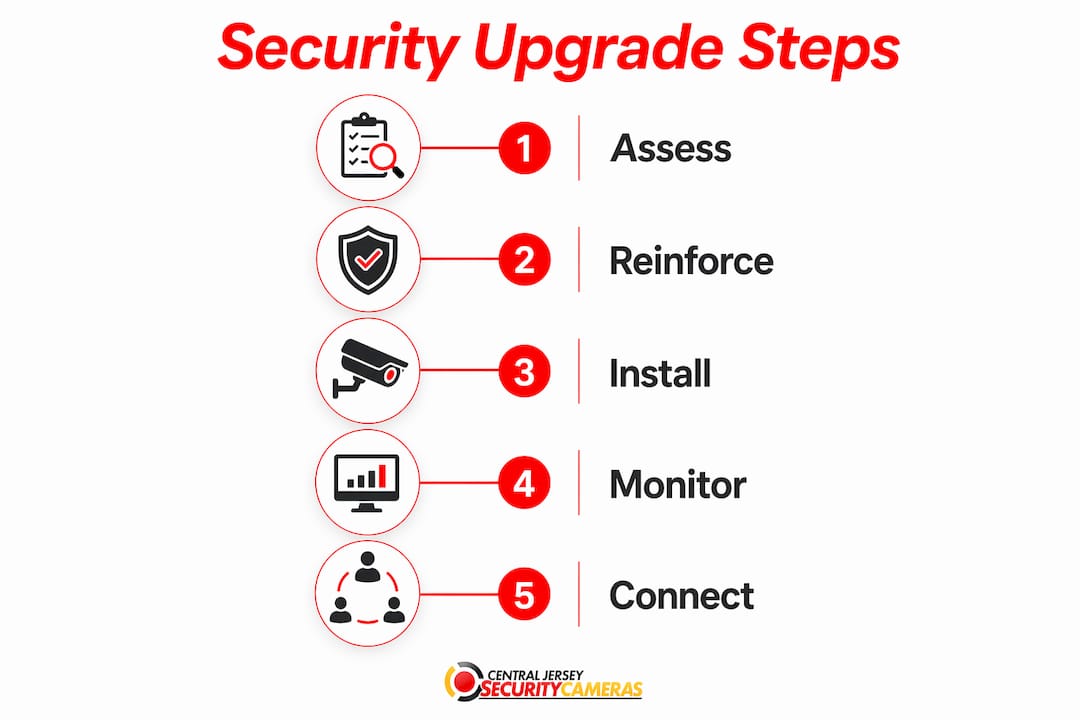 Infographic outlining home security upgrade steps