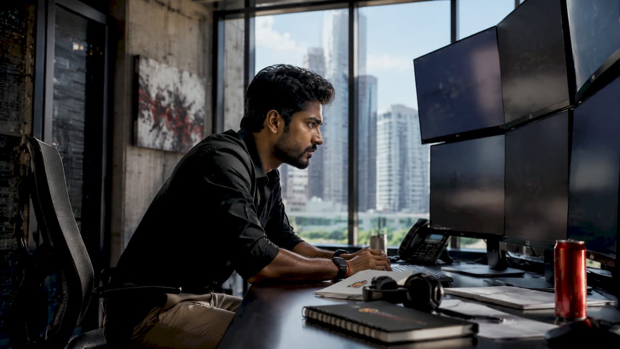 Technician monitoring AI security operations