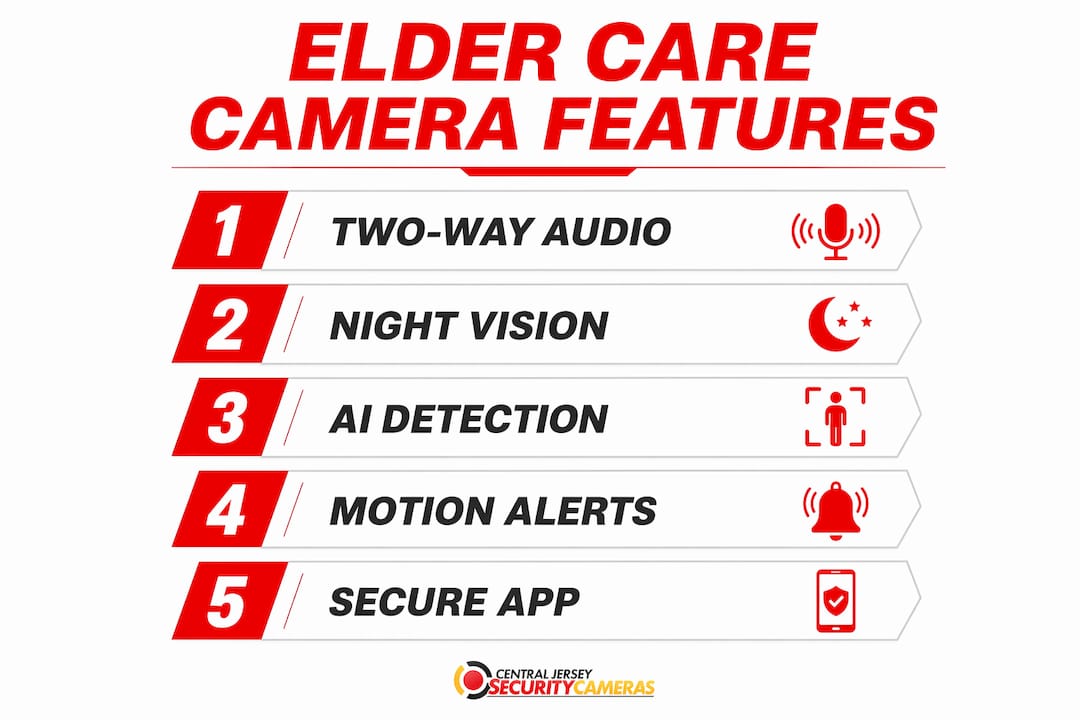 Infographic showing key camera features for elder care
