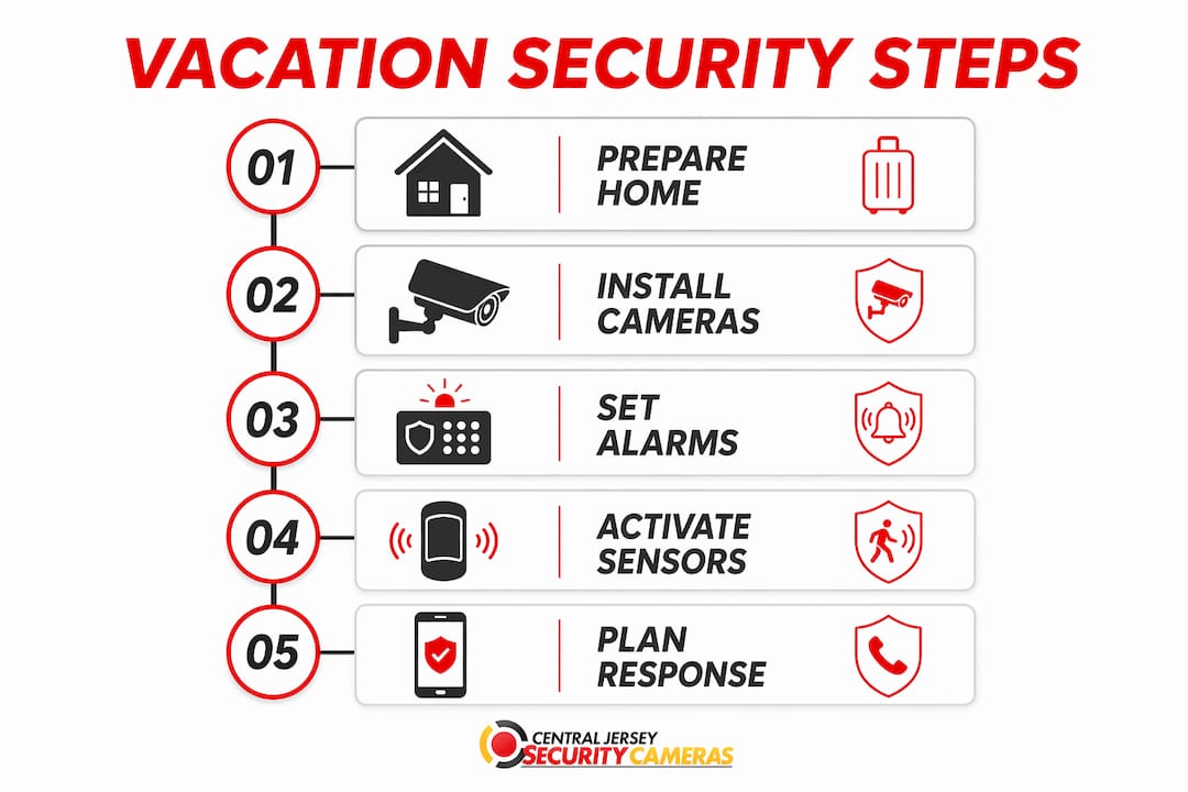 Infographic of vacation home surveillance step-by-step