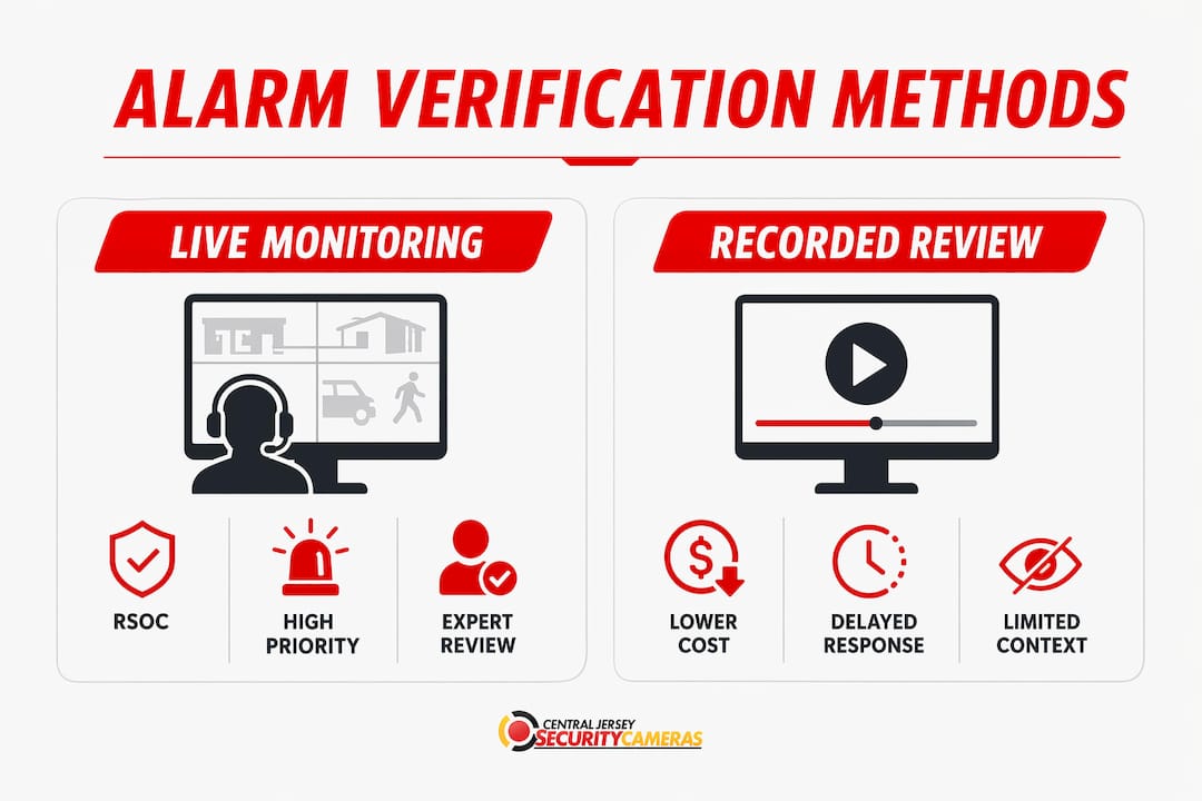 Infographic comparing live monitoring and recorded review