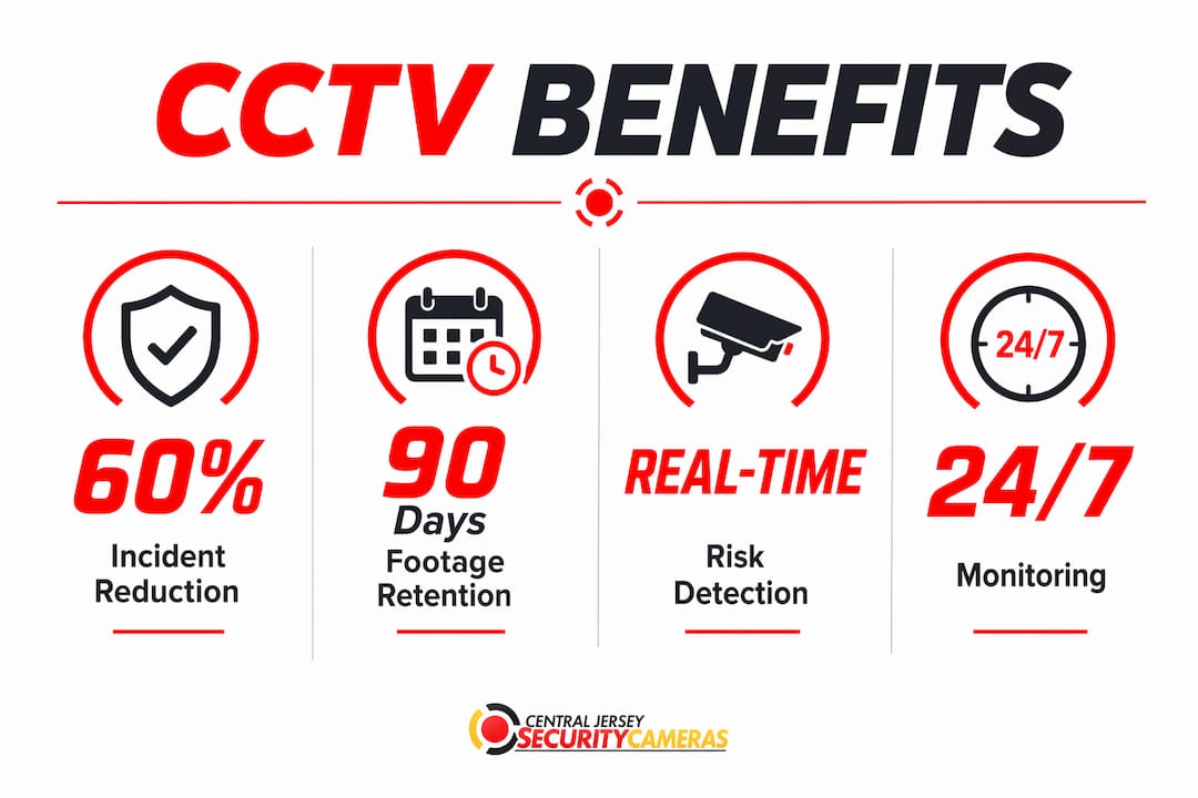 Infographic displaying key CCTV benefits for employee safety