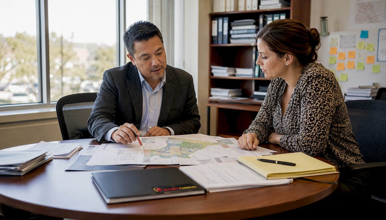 Officials reviewing documents in government office