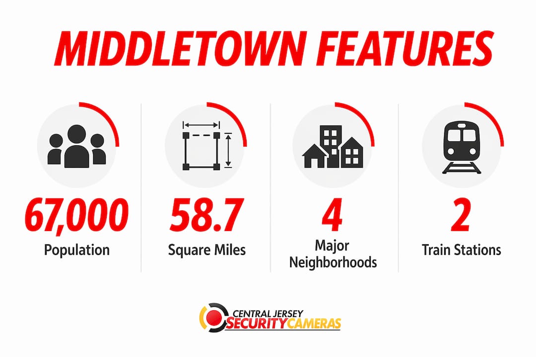 Infographic highlighting Middletown NJ geographic and demographic statistics