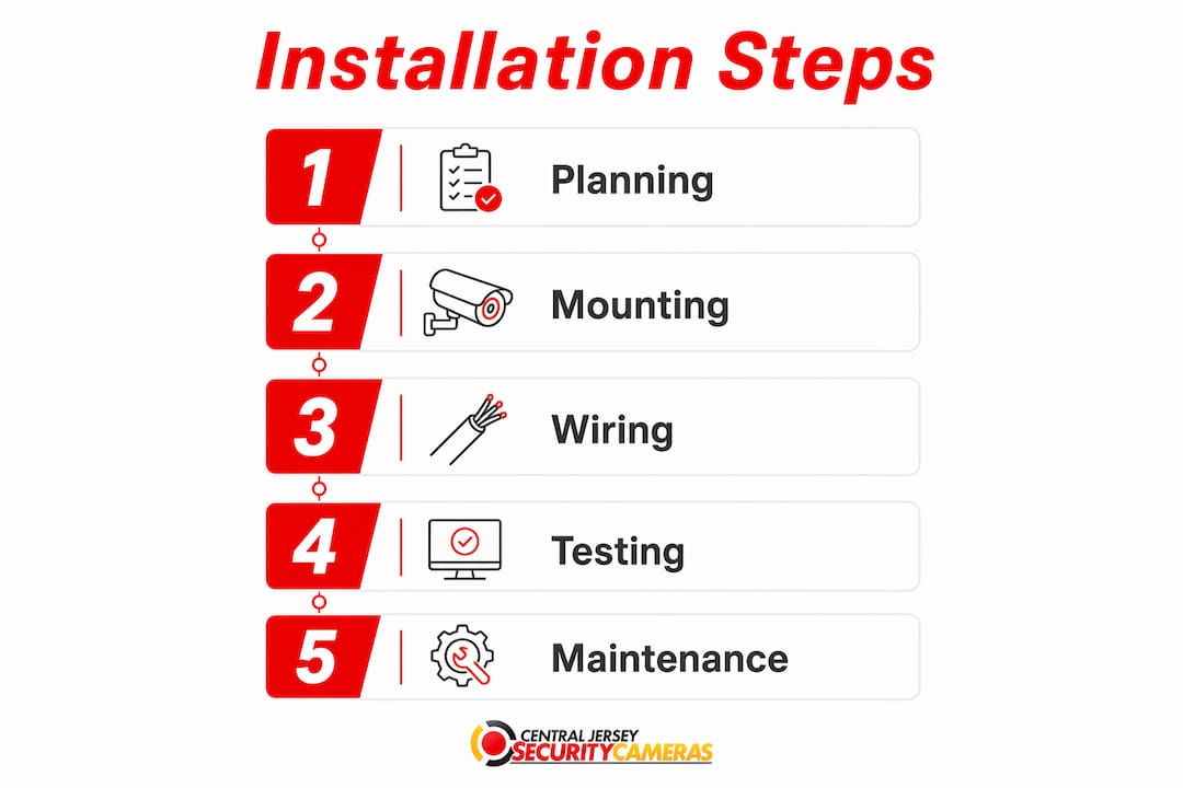 Infographic showing key security camera installation steps