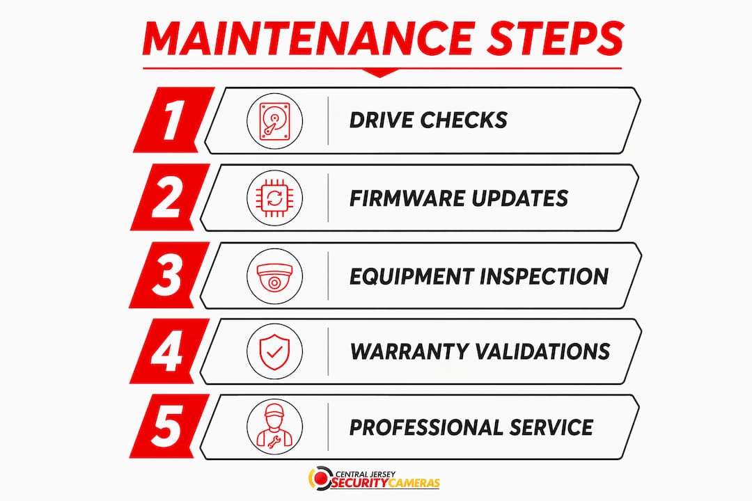 Infographic outlining security camera maintenance steps
