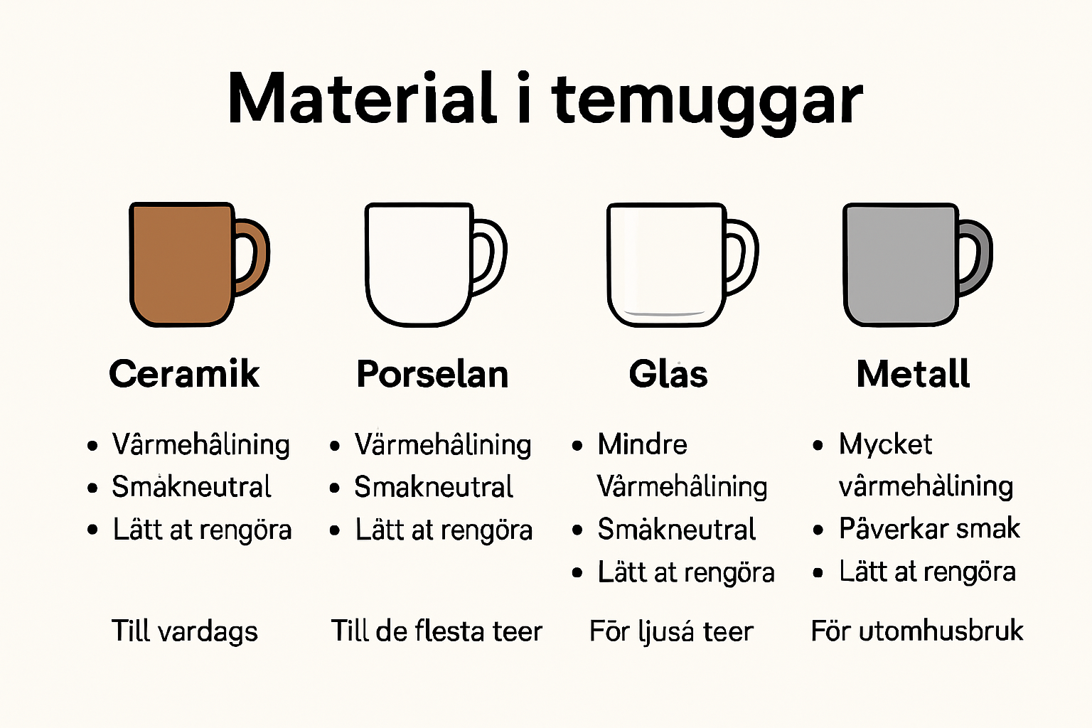 Infographic comparing mug materials for tea