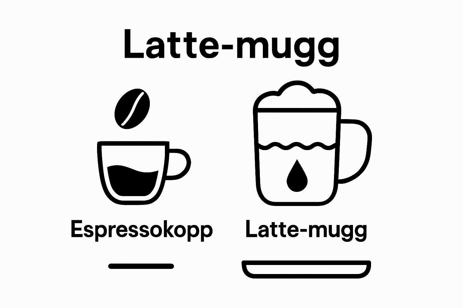 Infographic comparing latte-mugg and espressokopp visually by size and contents