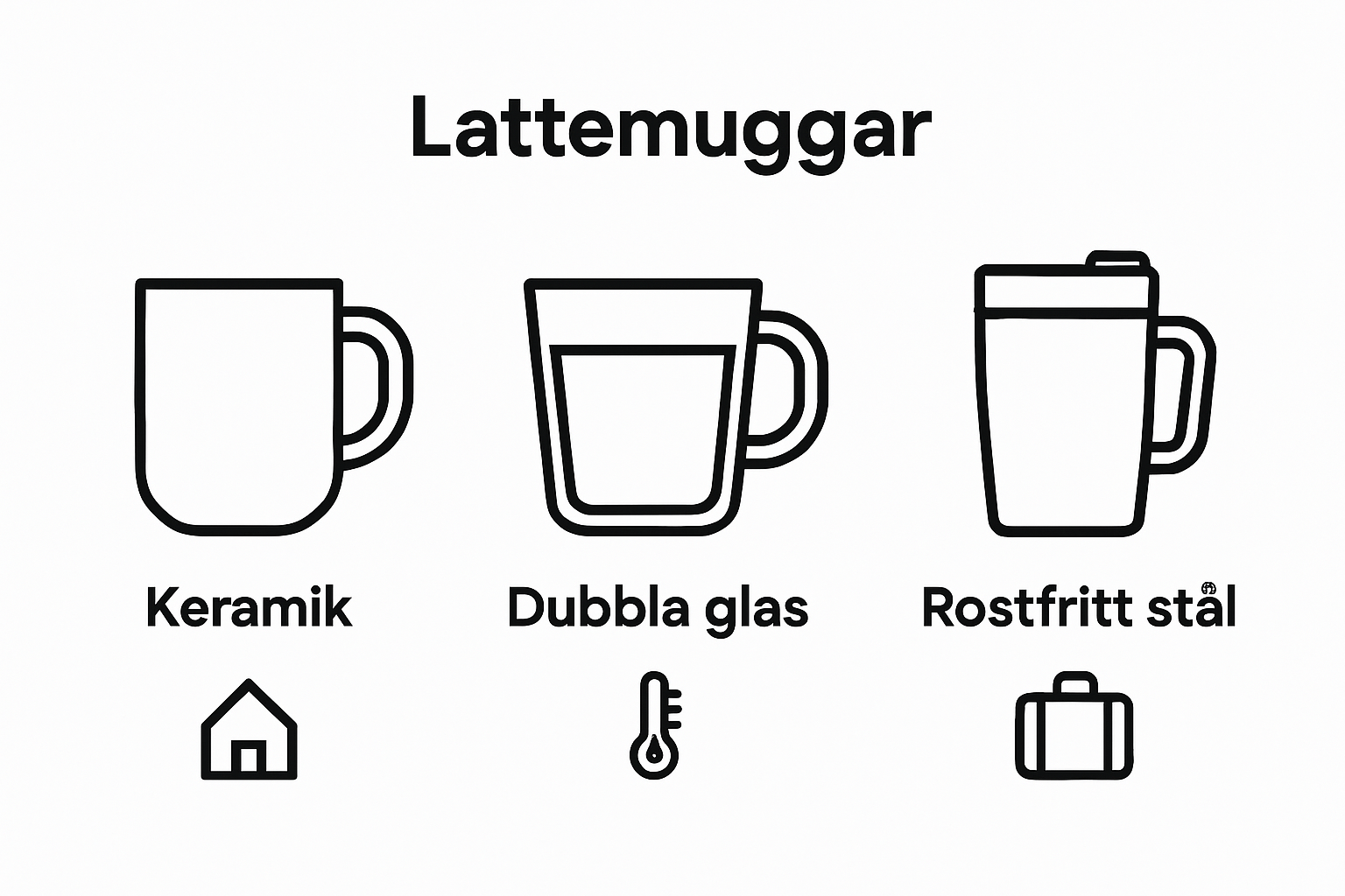 Comparison of three latte mug types: ceramic, glass, and stainless steel.