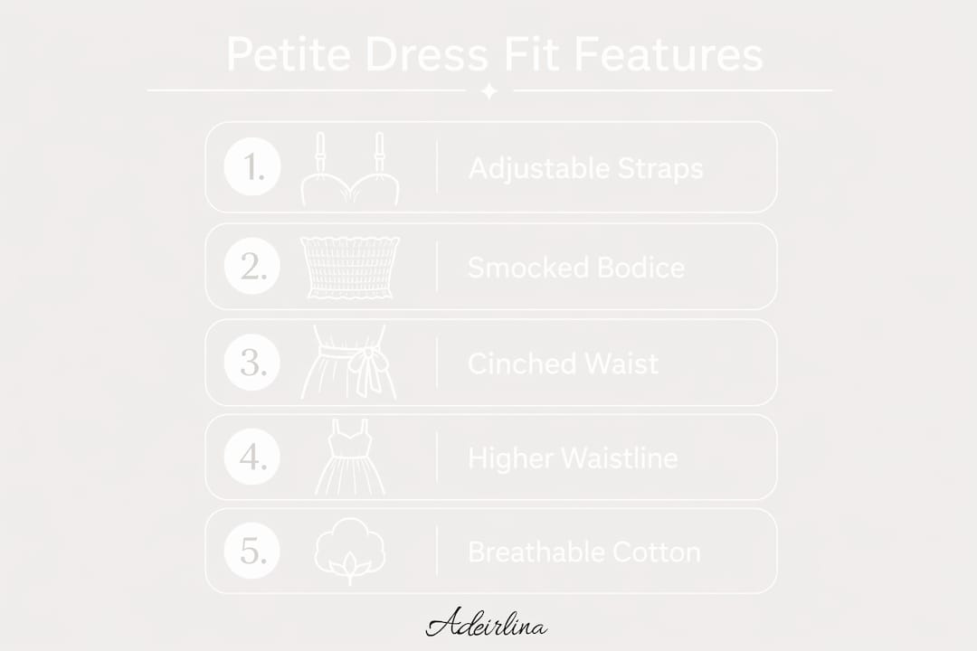 Infographic illustrating petite dress fitting features