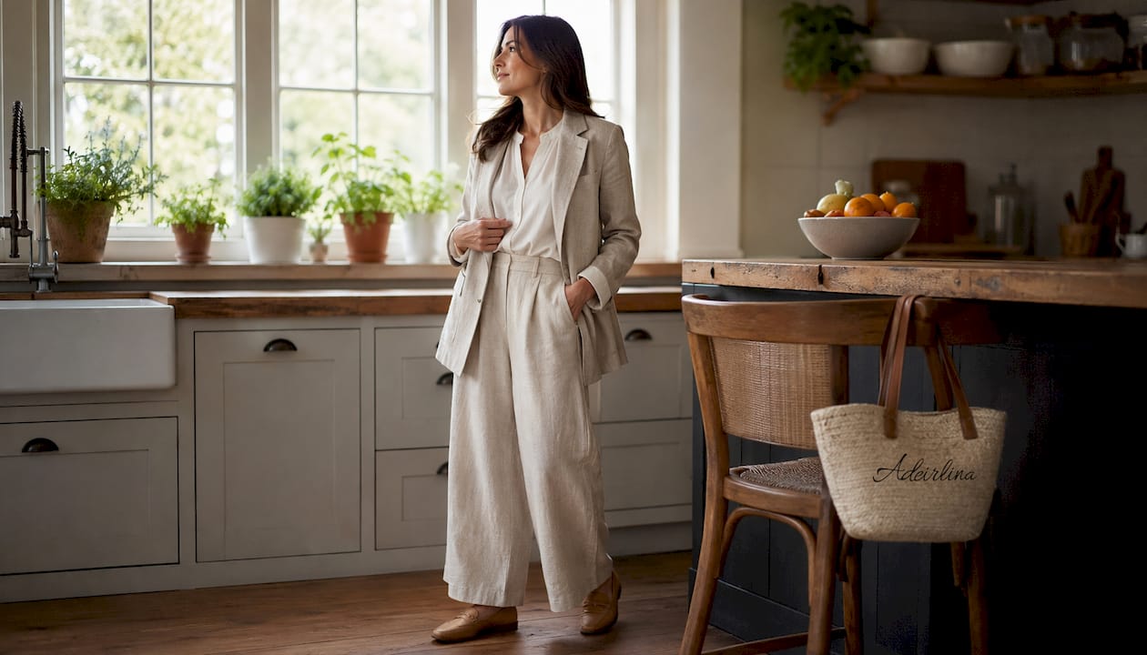 Woman choosing breathable summer business casual fabrics