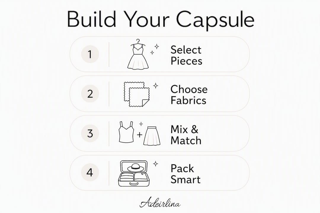Infographic showing four steps to build summer capsule wardrobe